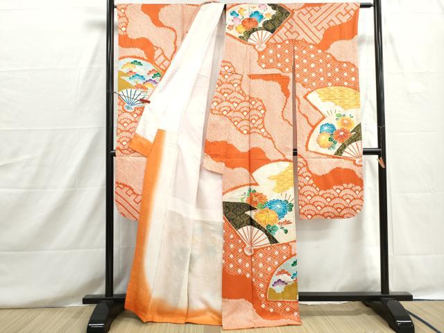 平和屋着物■豪華振袖　駒刺繍　絞り　扇面花松文　金彩　正絹　逸品　DABH8592qa