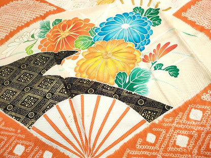 平和屋着物■豪華振袖　駒刺繍　絞り　扇面花松文　金彩　正絹　逸品　DABH8592qa