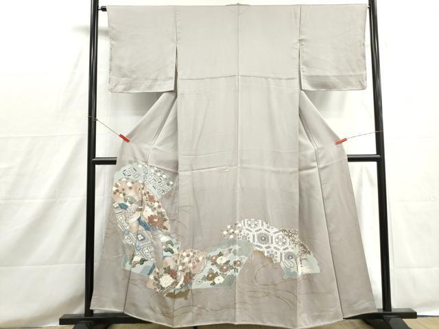 平和屋着物■色留訪問着　刺繍　地紙孔雀花文　金彩　正絹　逸品　DABH8594qa