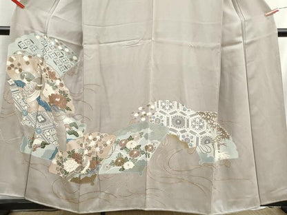 平和屋着物■色留訪問着　刺繍　地紙孔雀花文　金彩　正絹　逸品　DABH8594qa