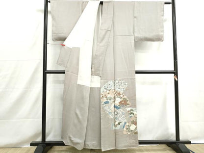 平和屋着物■色留訪問着　刺繍　地紙孔雀花文　金彩　正絹　逸品　DABH8594qa