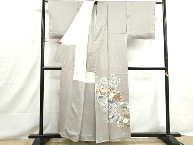 平和屋着物■色留訪問着　刺繍　地紙孔雀花文　金彩　正絹　逸品　DABH8594qa