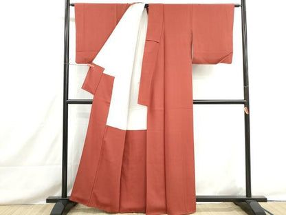 平和屋着物■上質な色無地　赤丹色　正絹　逸品　DABH8595qa