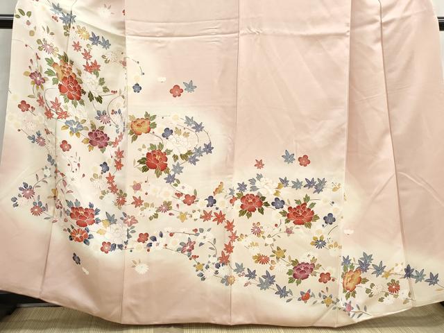 平和屋着物■訪問着　流水草花文　牡丹　暈し染め　正絹　逸品　DABH8597qa