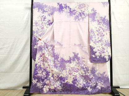 平和屋着物■豪華振袖　駒刺繍　草花文　牡丹　暈し染め　銀彩　正絹　逸品　DABH8598qa