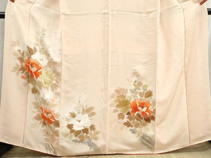 平和屋着物■訪問着　手描き　草花文　牡丹　暈し染め　金彩　正絹　逸品　DABH8599qa