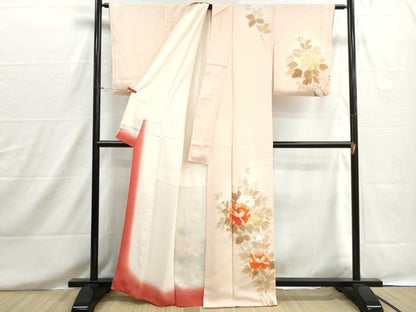 平和屋着物■訪問着　手描き　草花文　牡丹　暈し染め　金彩　正絹　逸品　DABH8599qa