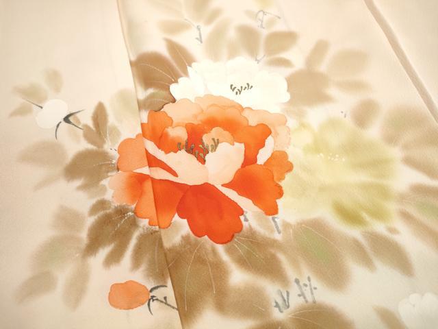 平和屋着物■訪問着　手描き　草花文　牡丹　暈し染め　金彩　正絹　逸品　DABH8599qa