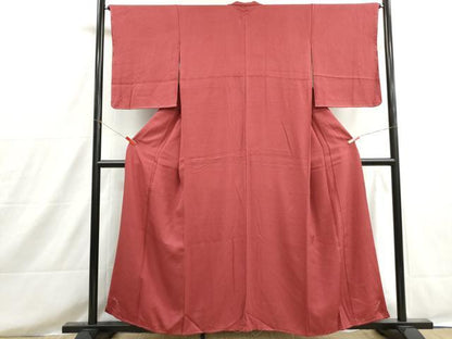 平和屋着物■上質な色無地　霞地紋　銀朱色　正絹　逸品　DABH8601qa