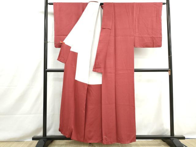 平和屋着物■上質な色無地　霞地紋　銀朱色　正絹　逸品　DABH8601qa