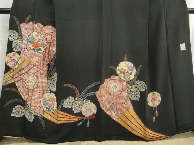 平和屋着物■豪華黒留袖　作家物　鏡裏雪輪花文　金彩　正絹　逸品　DABH8605qa