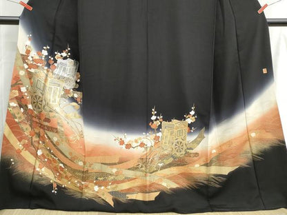 平和屋着物■豪華黒留袖　作家物　御所車枝梅文　松竹梅　暈し染め　金銀彩　正絹　逸品　DABH8606qa