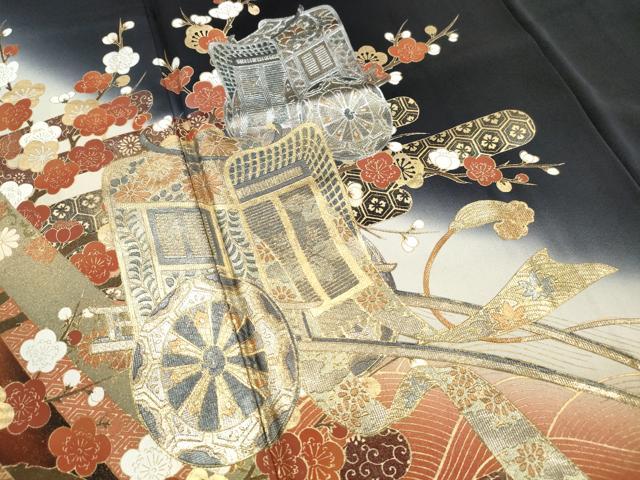 平和屋着物■豪華黒留袖　作家物　御所車枝梅文　松竹梅　暈し染め　金銀彩　正絹　逸品　DABH8606qa