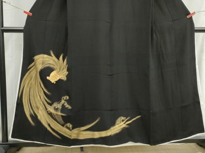 平和屋着物■豪華黒留袖　駒刺繍　立波文　亀　金彩　正絹　逸品　DABH8607qa