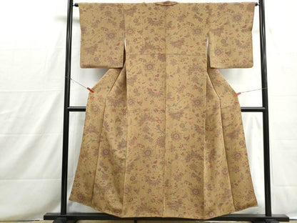 平和屋着物■上質な小紋　本草木染　ササン朝更紗　鬼しぼ縮緬　反端付き　正絹　逸品　DABH8618qa