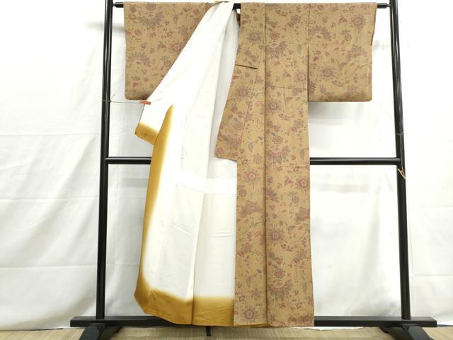 平和屋着物■上質な小紋　本草木染　ササン朝更紗　鬼しぼ縮緬　反端付き　正絹　逸品　DABH8618qa