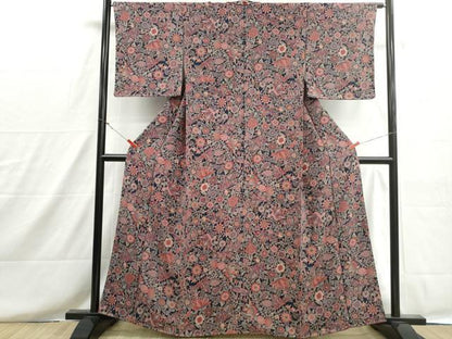 平和屋着物■上質な小紋　ペルシア更紗　鬼しぼ縮緬　反端付き　正絹　逸品　DABH8620qa
