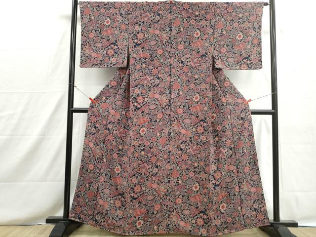 平和屋着物■上質な小紋　ペルシア更紗　鬼しぼ縮緬　反端付き　正絹　逸品　DABH8620qa