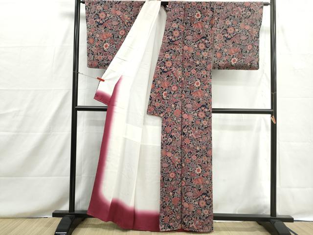 平和屋着物■上質な小紋　ペルシア更紗　鬼しぼ縮緬　反端付き　正絹　逸品　DABH8620qa