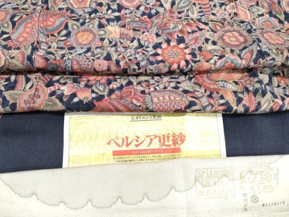 平和屋着物■上質な小紋　ペルシア更紗　鬼しぼ縮緬　反端付き　正絹　逸品　DABH8620qa