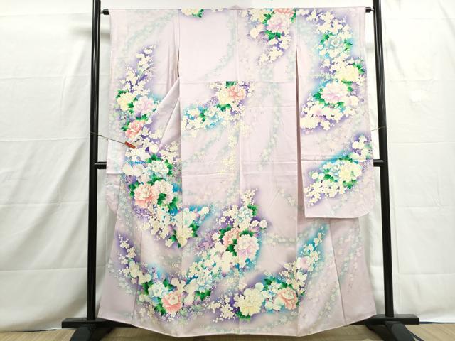 平和屋着物■豪華振袖　草花文　牡丹　暈し染め　銀彩　正絹　逸品　DABH8632qa
