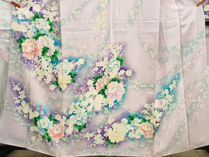 平和屋着物■豪華振袖　草花文　牡丹　暈し染め　銀彩　正絹　逸品　DABH8632qa