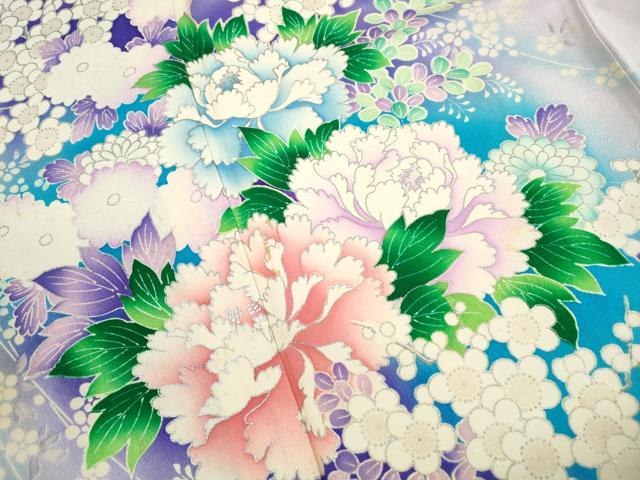 平和屋着物■豪華振袖　草花文　牡丹　暈し染め　銀彩　正絹　逸品　DABH8632qa