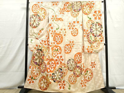 平和屋着物■豪華振袖　駒刺繍　源氏車花文　金彩　正絹　逸品　DABH8636qa