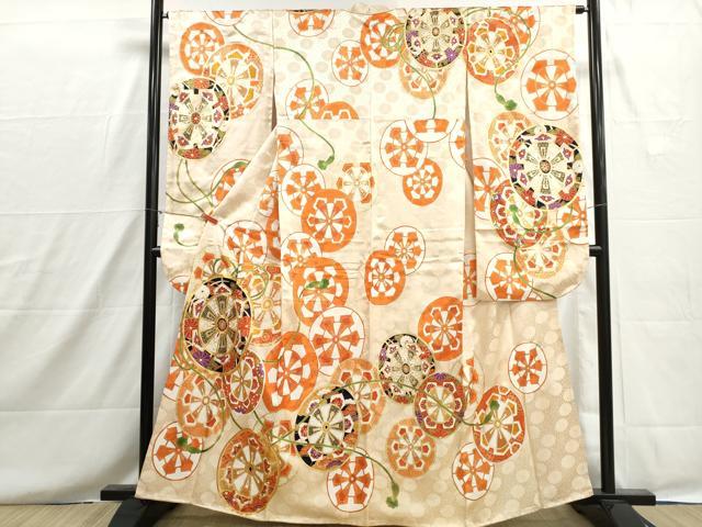 平和屋着物■豪華振袖　駒刺繍　源氏車花文　金彩　正絹　逸品　DABH8636qa