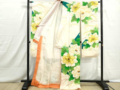 平和屋着物■豪華振袖　駒刺繍　草花文　牡丹　金彩　正絹　逸品　DABH8637qa