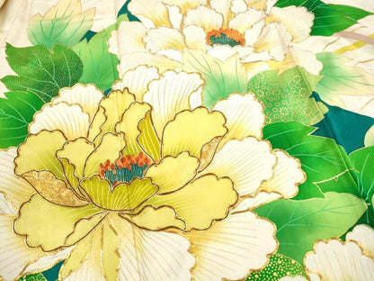 平和屋着物■豪華振袖　駒刺繍　草花文　牡丹　金彩　正絹　逸品　DABH8637qa