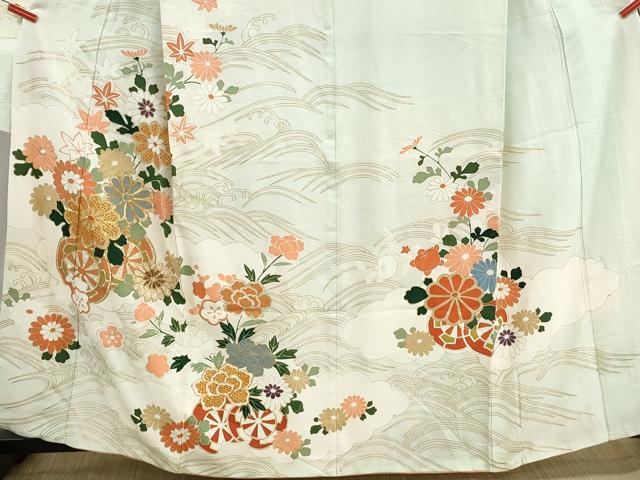 平和屋着物■豪華振袖　駒刺繍　立波花車文　暈し染め　金彩　正絹　逸品　DABH8639qa