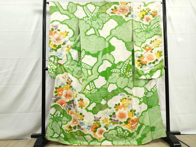 平和屋着物■豪華振袖　駒刺繍　絞り　草花文　金銀彩　正絹　逸品　DABH8646qa