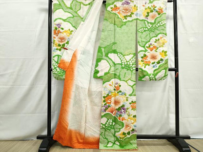 平和屋着物■豪華振袖　駒刺繍　絞り　草花文　金銀彩　正絹　逸品　DABH8646qa