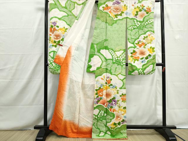 平和屋着物■豪華振袖　駒刺繍　絞り　草花文　金銀彩　正絹　逸品　DABH8646qa