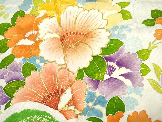 平和屋着物■豪華振袖　駒刺繍　絞り　草花文　金銀彩　正絹　逸品　DABH8646qa