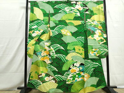 平和屋着物■豪華振袖　駒刺繍　流水地紙花松文　金彩　正絹　逸品　DABH8648qa