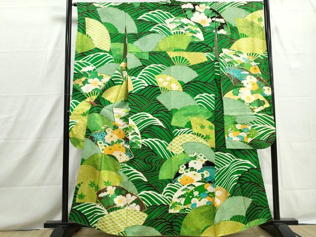 平和屋着物■豪華振袖　駒刺繍　流水地紙花松文　金彩　正絹　逸品　DABH8648qa