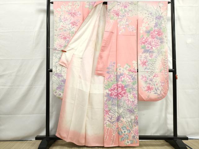 平和屋着物■豪華振袖　刺繍　草花文　暈し染め　銀彩　正絹　逸品　DABH8655qa