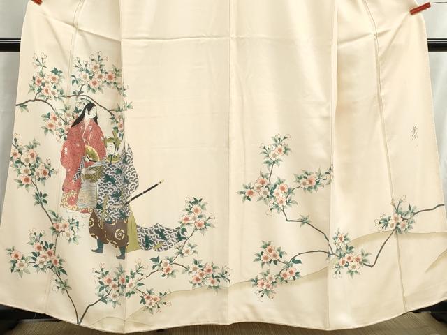 平和屋着物■染色作家　おだに武士　色留訪問着　人物枝桜文　正絹　逸品　DABH8656qa