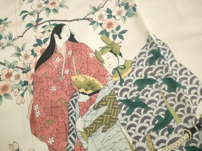 平和屋着物■染色作家　おだに武士　色留訪問着　人物枝桜文　正絹　逸品　DABH8656qa