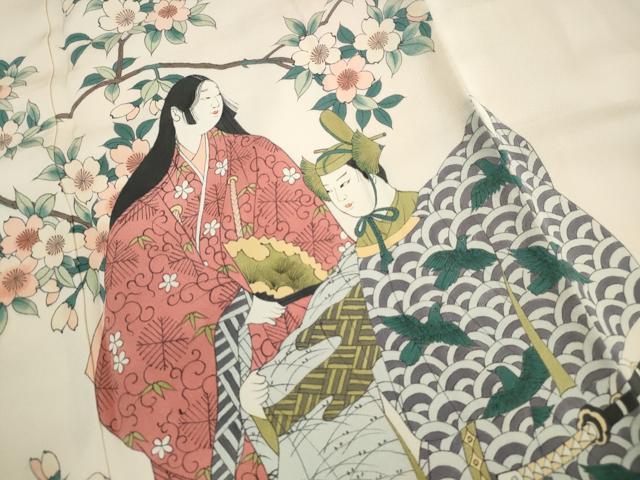 平和屋着物■染色作家　おだに武士　色留訪問着　人物枝桜文　正絹　逸品　DABH8656qa