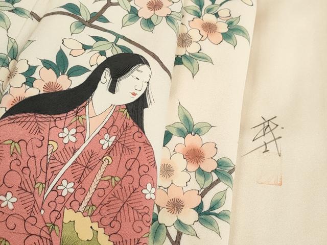 平和屋着物■染色作家　おだに武士　色留訪問着　人物枝桜文　正絹　逸品　DABH8656qa