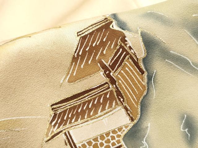 平和屋着物■訪問着　手描き　風景文　舟　金彩　正絹　逸品　DABH8660qa