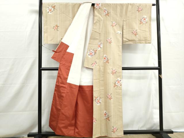 平和屋着物■上質な紬　草花文　正絹　逸品　DABH8661qa
