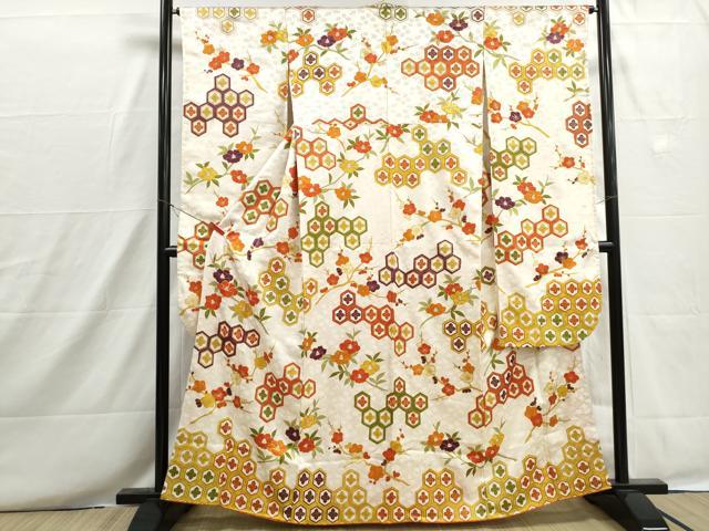 平和屋着物■豪華振袖　駒刺繍　亀甲花文　椿　金彩　正絹　逸品　DABH8664qa