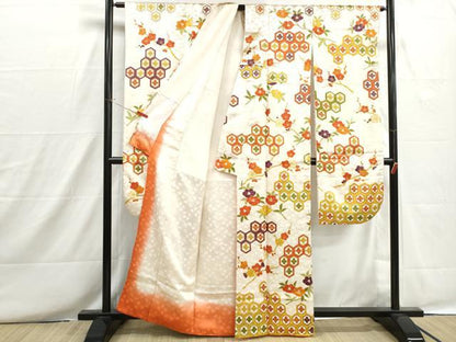 平和屋着物■豪華振袖　駒刺繍　亀甲花文　椿　金彩　正絹　逸品　DABH8664qa