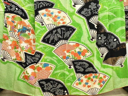 平和屋着物■豪華振袖　駒刺繍　絞り　扇面風景花文　金彩　正絹　逸品　DABH8665qa