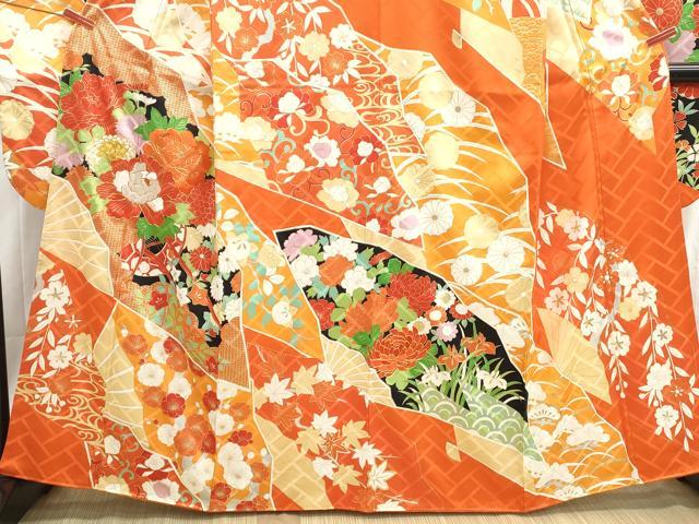 平和屋着物■豪華振袖　駒刺繍　花車文　牡丹　金彩　正絹　逸品　DABH8668qa