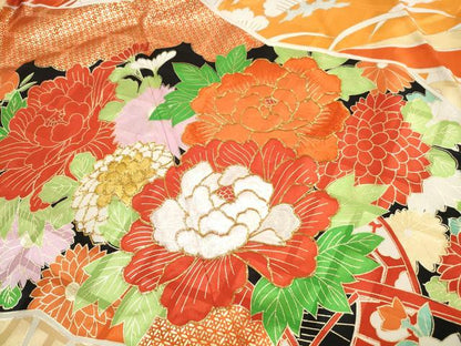 平和屋着物■豪華振袖　駒刺繍　花車文　牡丹　金彩　正絹　逸品　DABH8668qa